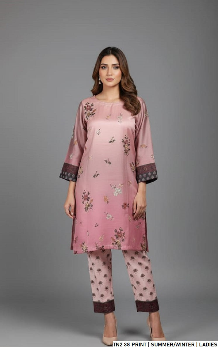 Lawn 2-piece printed - Pakistani women's casual summer outfit with cotton trouser and lawn dupatta front view