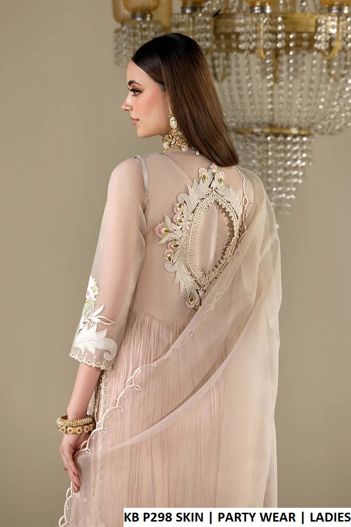 KB P298 SKIN - Skin Organza 3-Piece Women's Suit with Inner Shirt, Sleeves, Dupatta & Elasticized Plazo