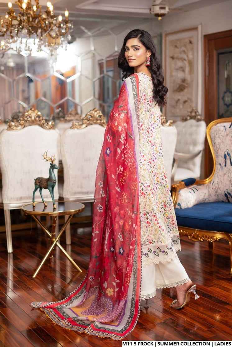 Pakistani women's lawn long frock printed casual outfit back view
