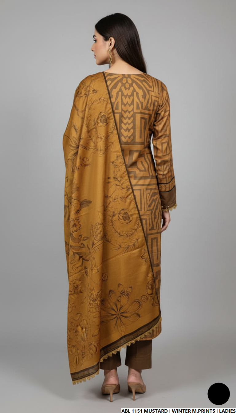 Pakistani women's printed lawn straight casual outfit back view