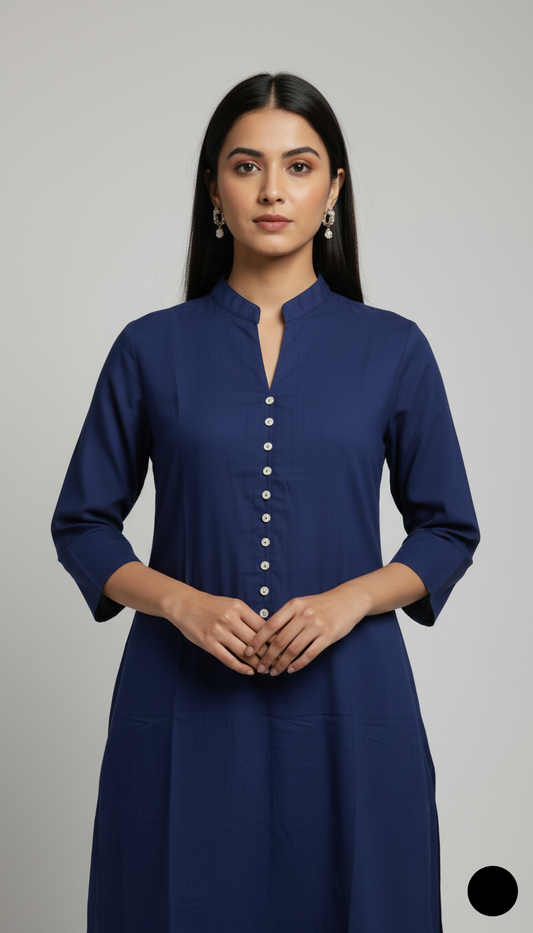 Navy blue khaddar Pakistani women's 2-piece casual winter suit back view