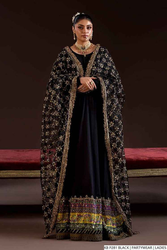 Black hand embroidered Pakistani women's luxury suit side view