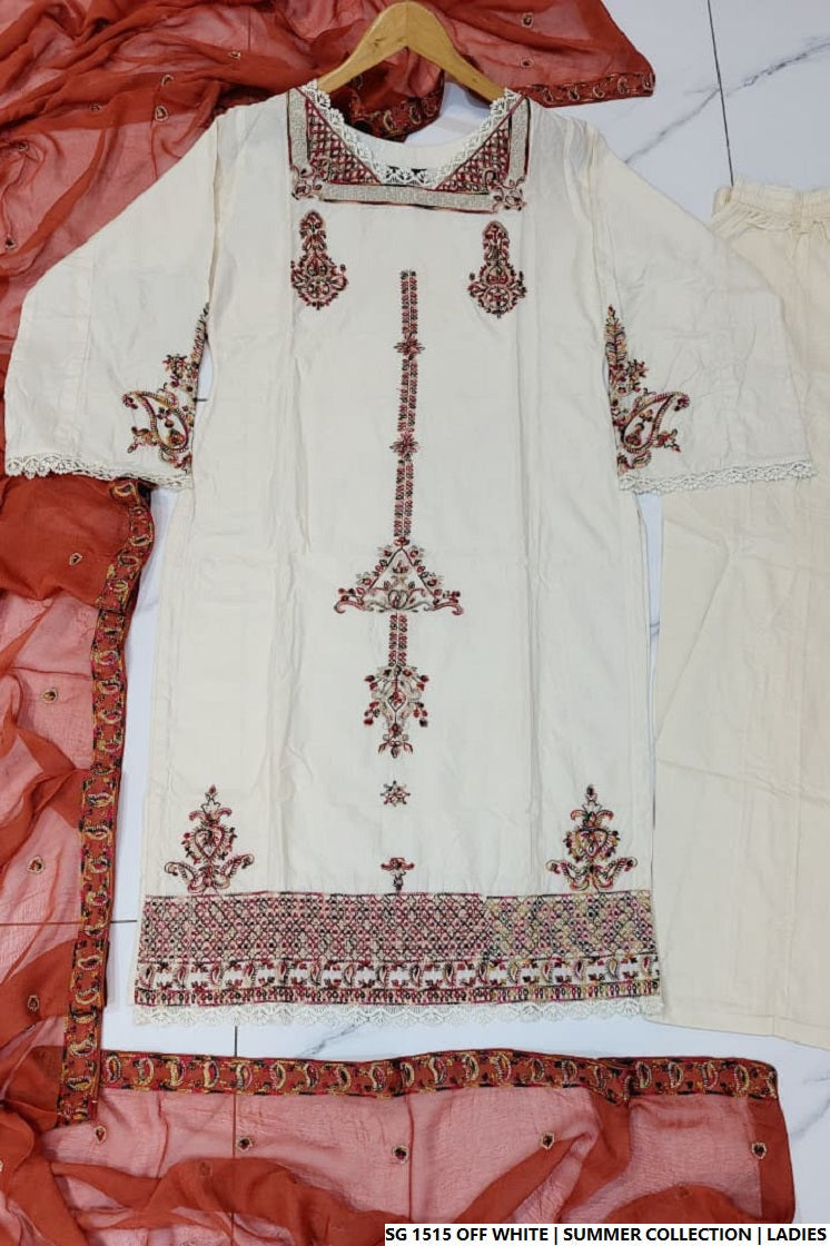 Pakistani women's off white lawn A-Line casual shirt full view