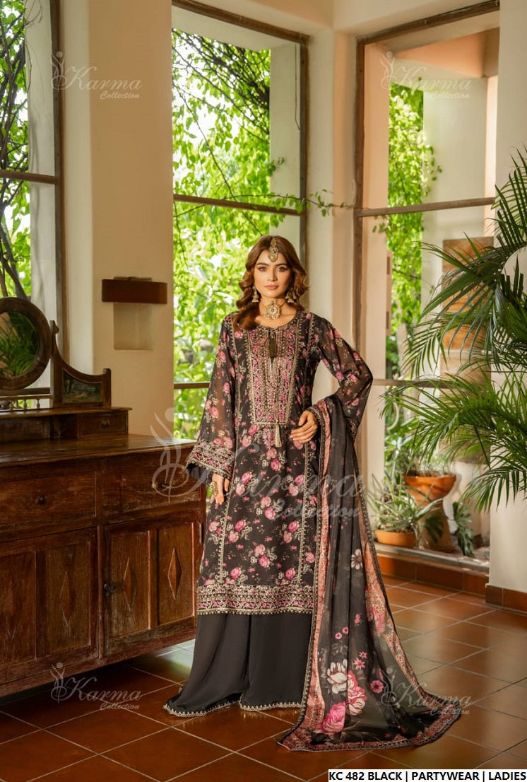 Black silk Pakistani women's long kaftan side view