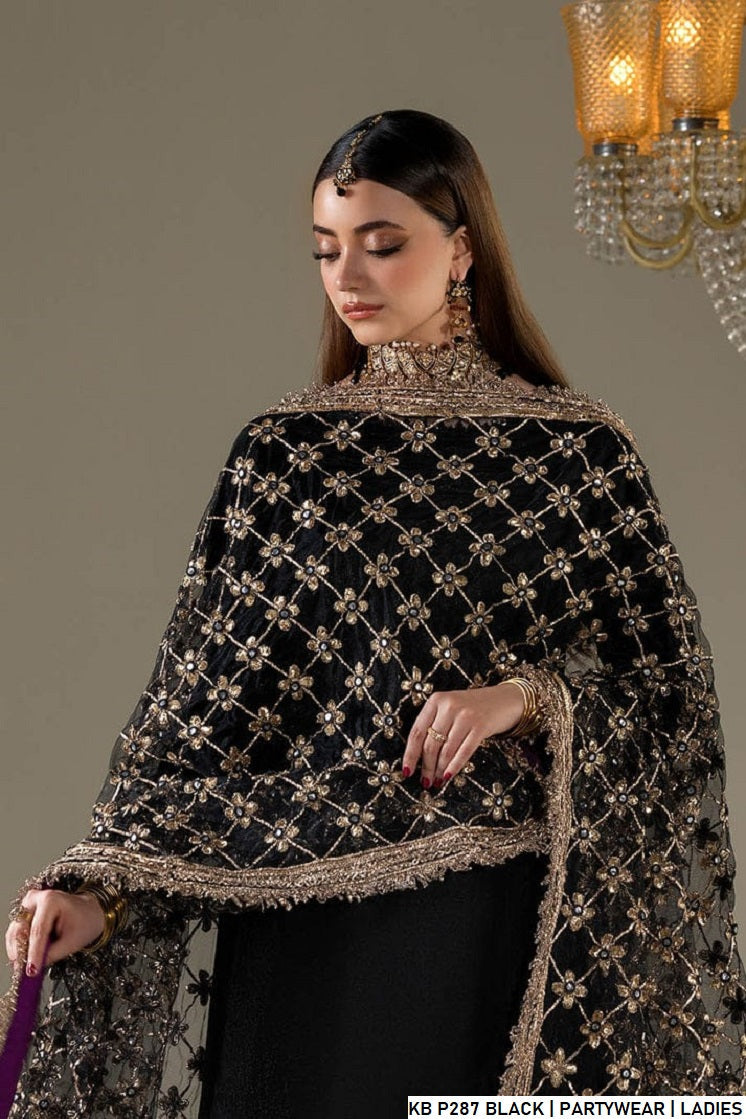 Pakistani women's black velvet suit full view