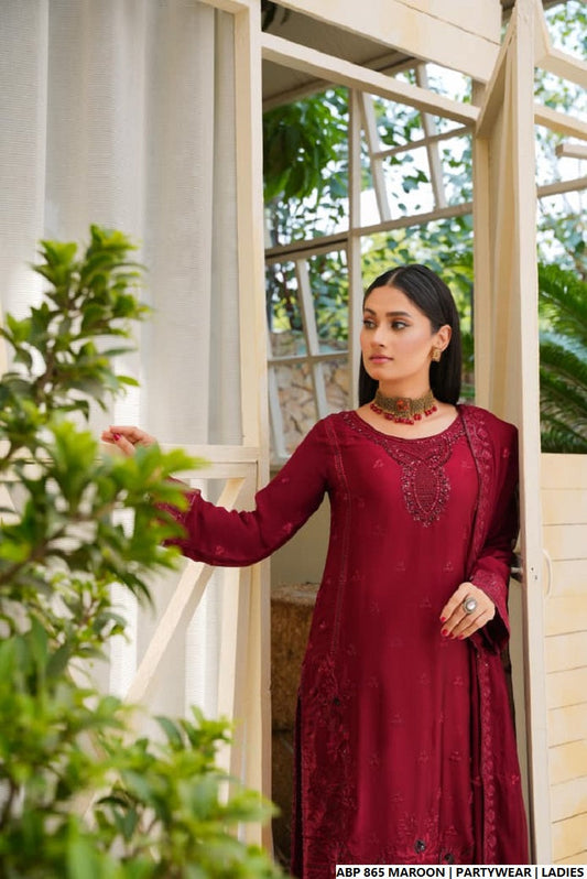 Maroon silk Pakistani women's straight shirt side view