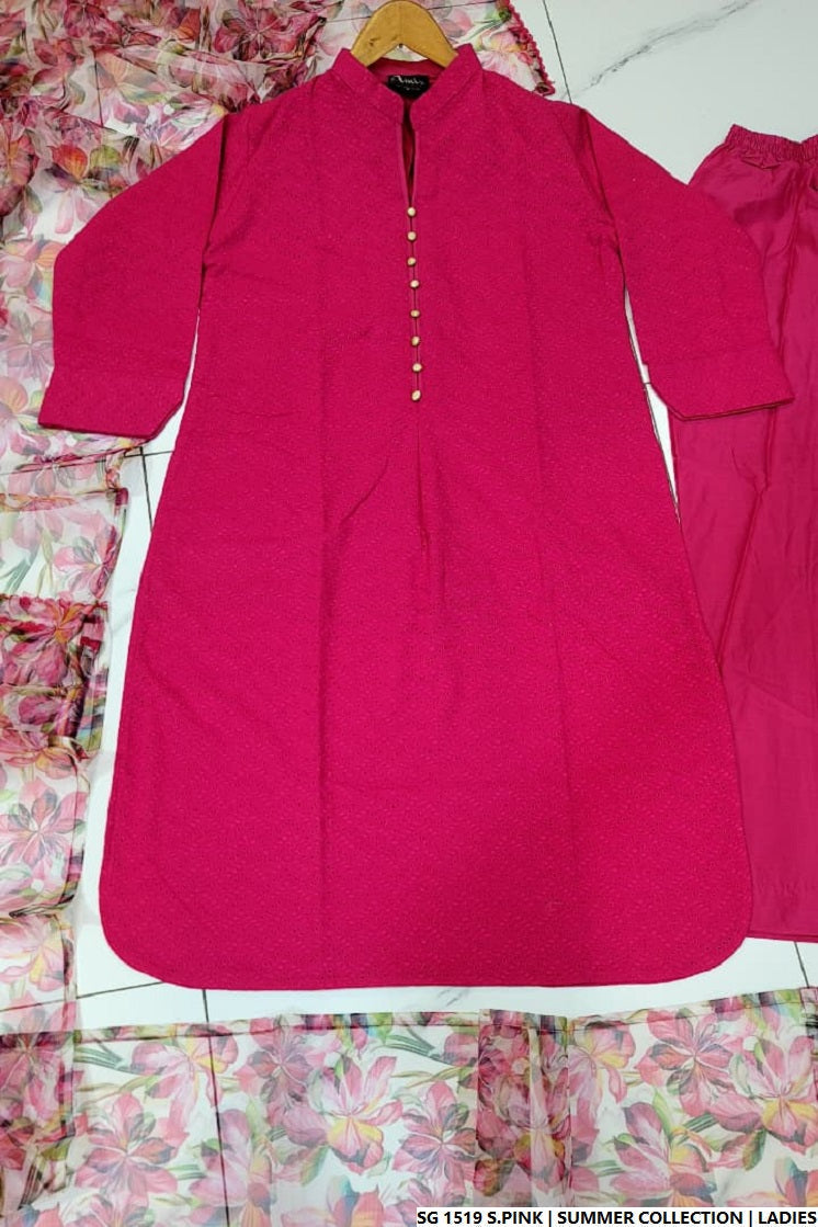 Pakistani women's shocking pink lawn A-Line casual shirt full view