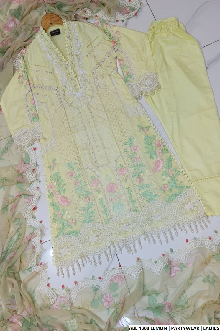 Pakistani women's lemon yellow organza A-Line shirt full view