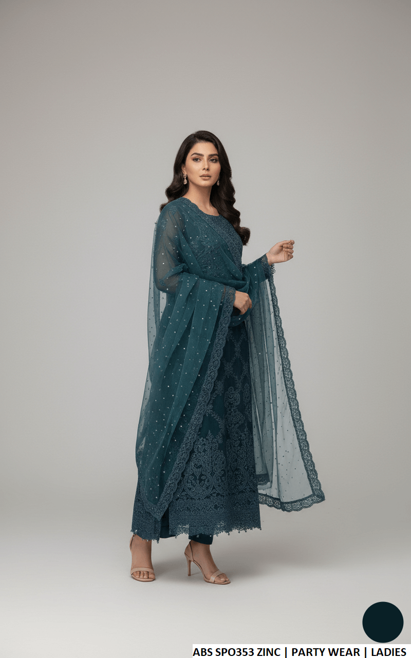 Pakistani women's zinc grey chiffon straight shirt back view