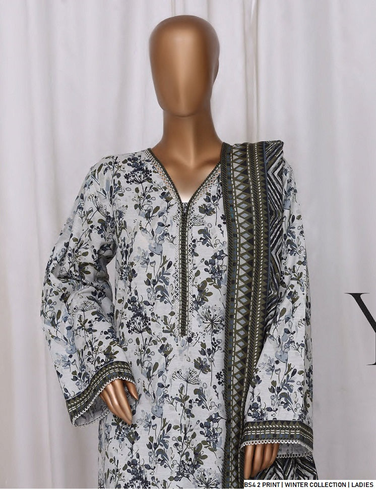 Lawn A-Line printed shirt - Pakistani women's casual summer outfit with cotton trouser and lawn dupatta front view