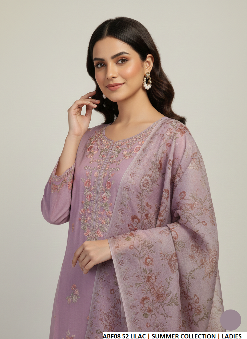 Lilac cotton Pakistani women's straight shirt with farshi shalwar side view