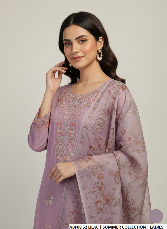 Lilac cotton Pakistani women's straight shirt with farshi shalwar side view