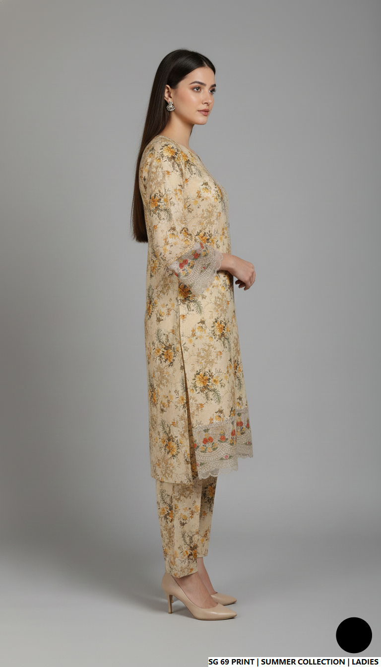 Pakistani women's lawn 2-piece printed casual summer suit back view