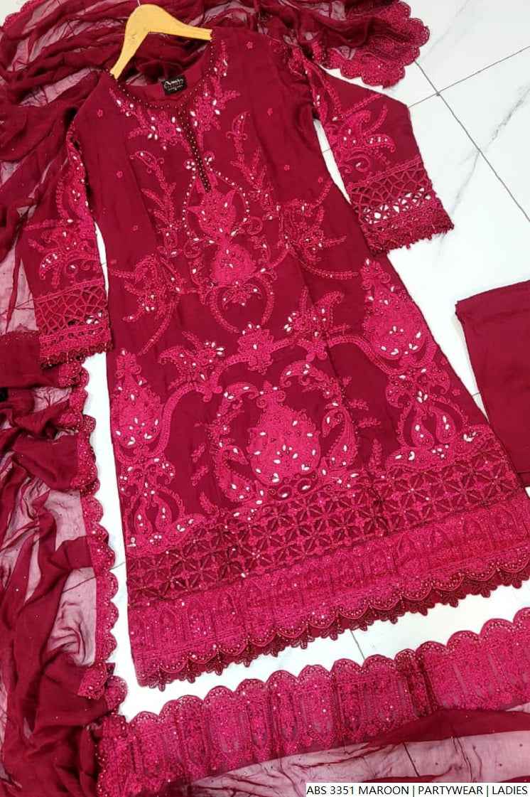 Pakistani women's maroon organza straight shirt back view