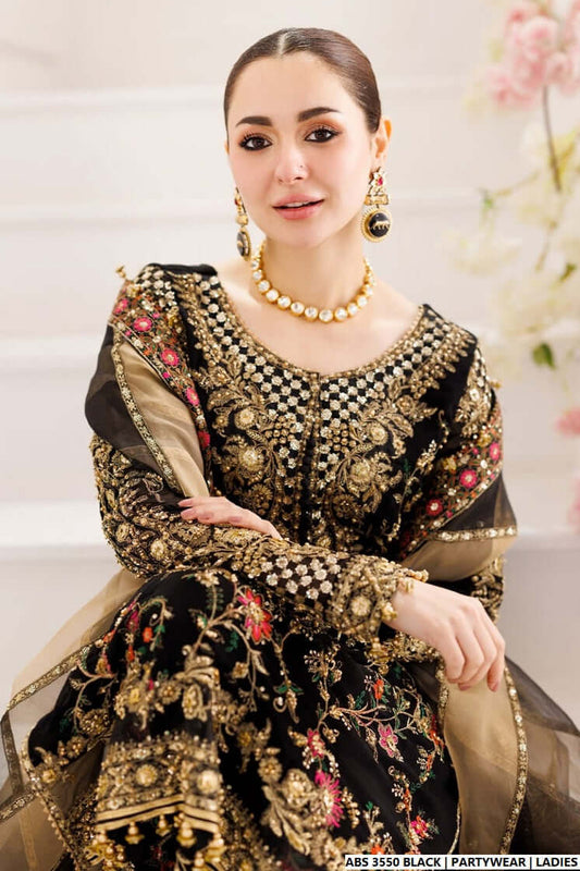 Black organza Pakistani women's straight shirt side view