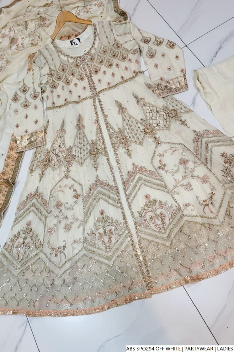 Pakistani women's off white chiffon straight shirt plazo back view