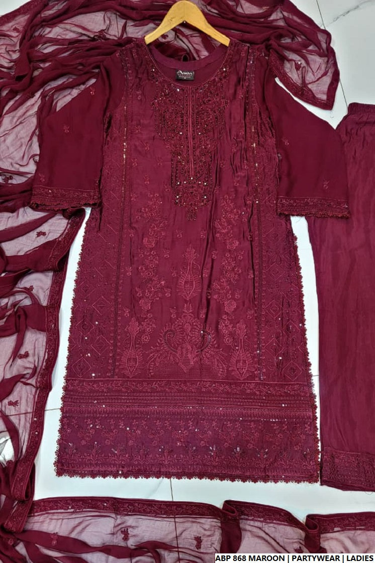 Pakistani women's maroon silk straight shirt full view