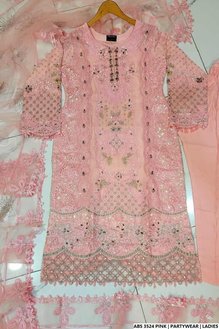 Pakistani women's pink organza straight shirt full view