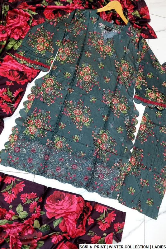 Pakistani women's lawn A-Line printed casual outfit back view
