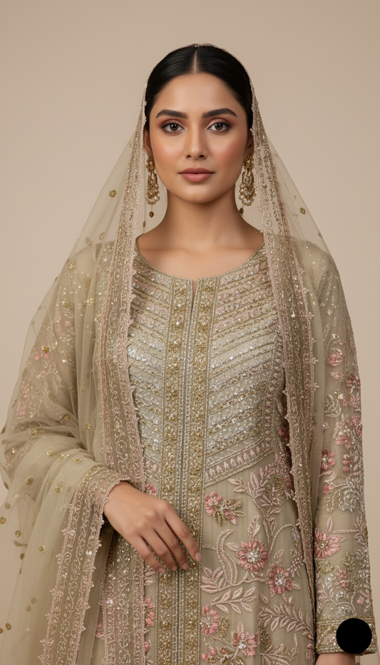 Skin organza Pakistani women's straight shirt with plazo side view