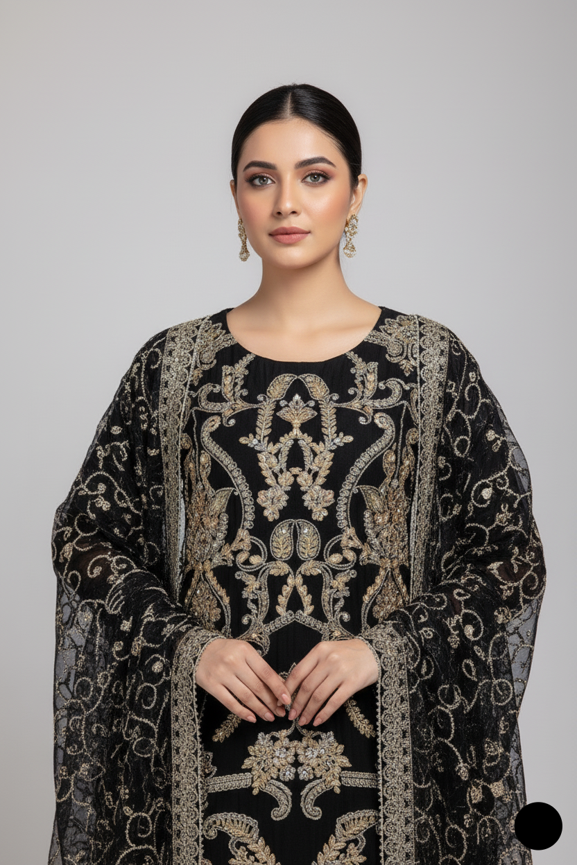 Black organza Pakistani women's straight shirt side view