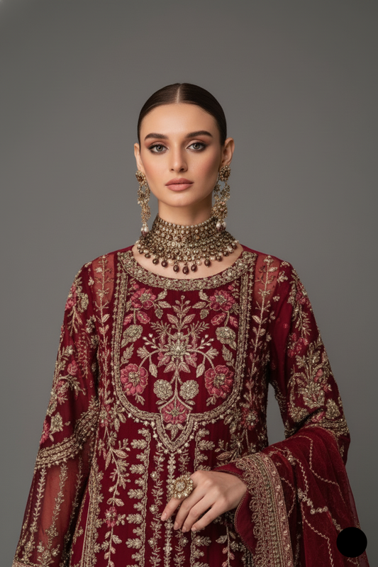 ABL 3989 organza Pakistani women's A-Line outfit with gharara side view