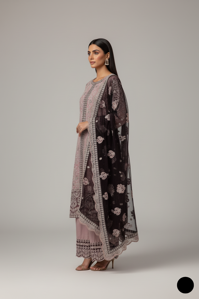 ABS 3291 Pakistani women's chiffon straight shirt with plazo back view
