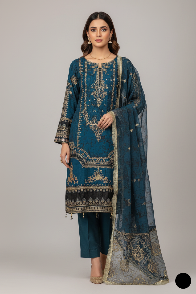 Chiffon straight shirt plazo PNW 6281 - Pakistani women's casual outfit with chiffon dupatta front view