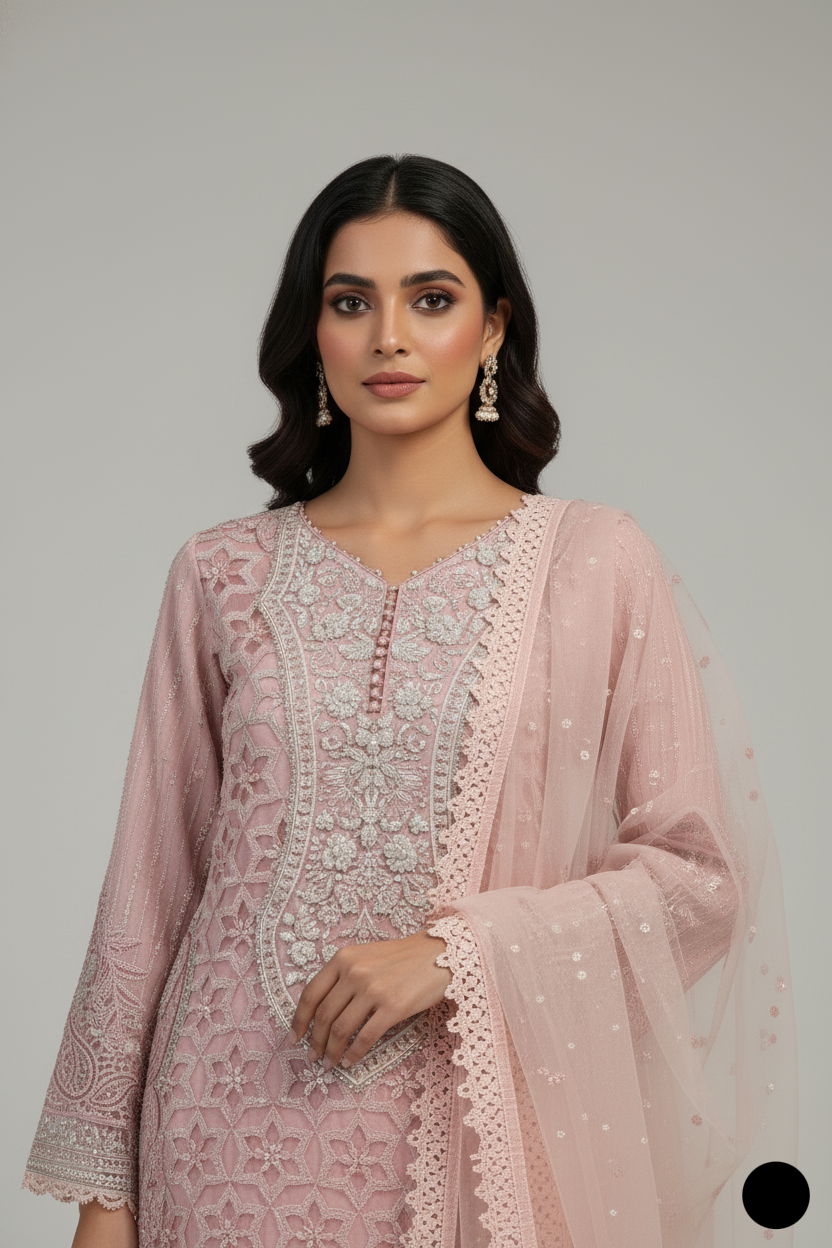 ABL 3992 organza Pakistani women's straight shirt side view