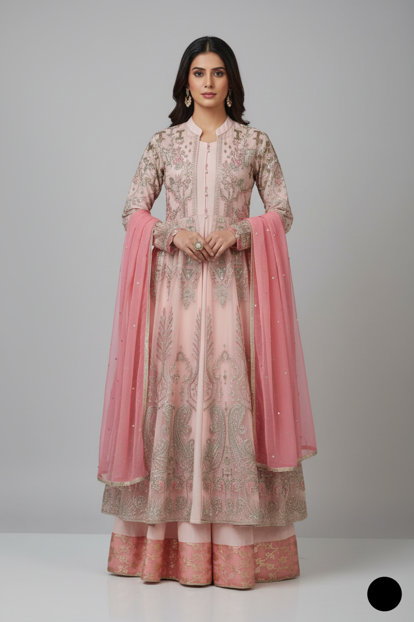ABS 3029 Pakistani women's chiffon open gown back view