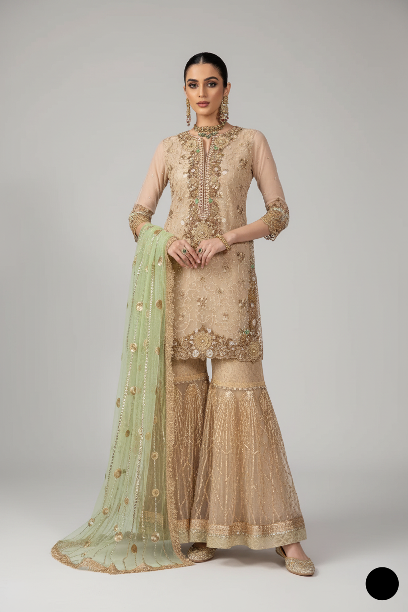 KB P221 Pakistani women's luxury hand embroidered formal wear full view