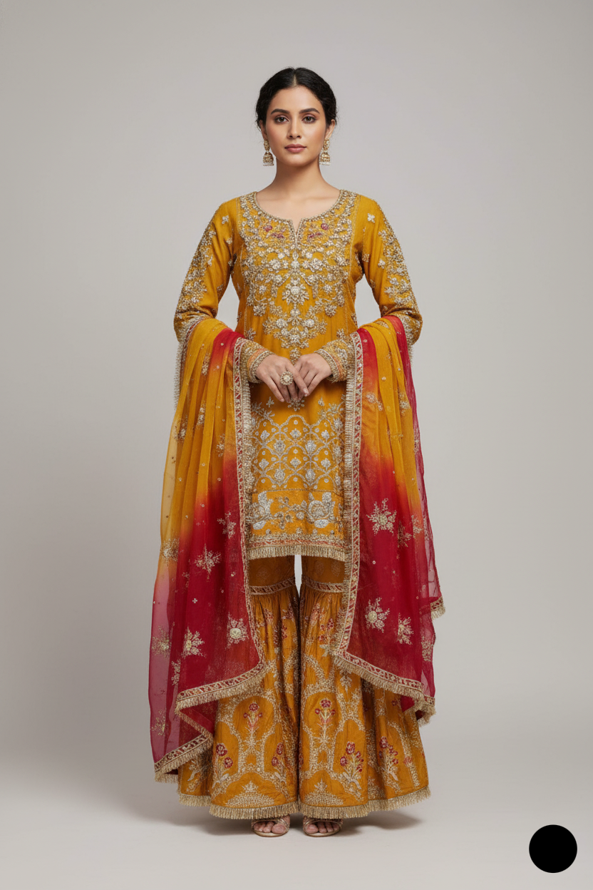 Organza straight shirt gharara ABS 3156 - Pakistani women's festive party wear with organza dupatta front view