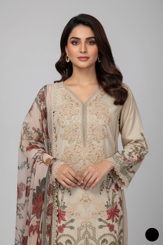 Skin organza Pakistani women's A-Line shirt side view