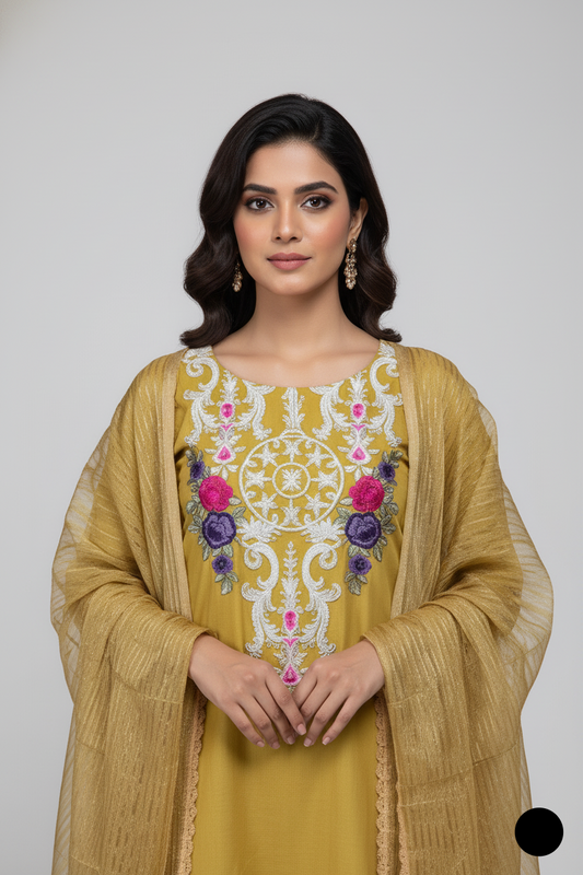 Yellow lawn Pakistani women's A-Line casual shirt side view