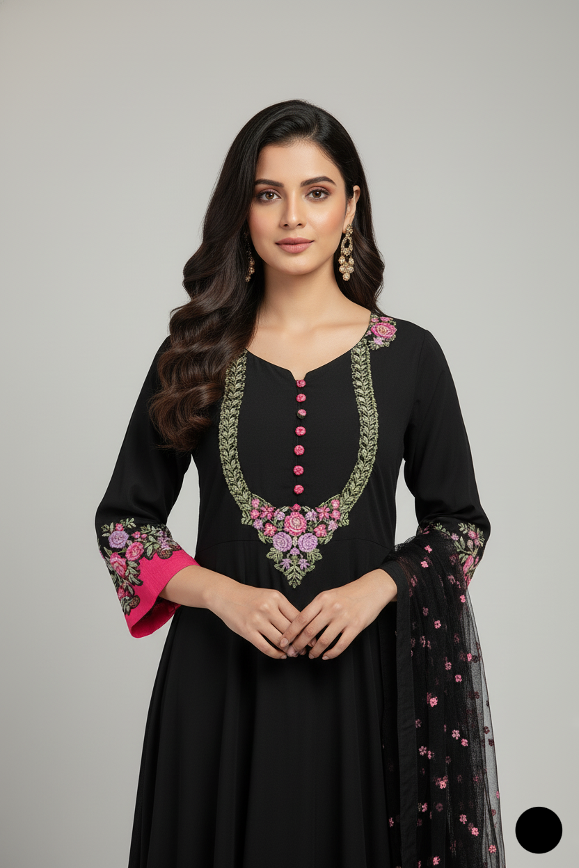 SG 1466 Linen long frock Pakistani women's elegant dress side view