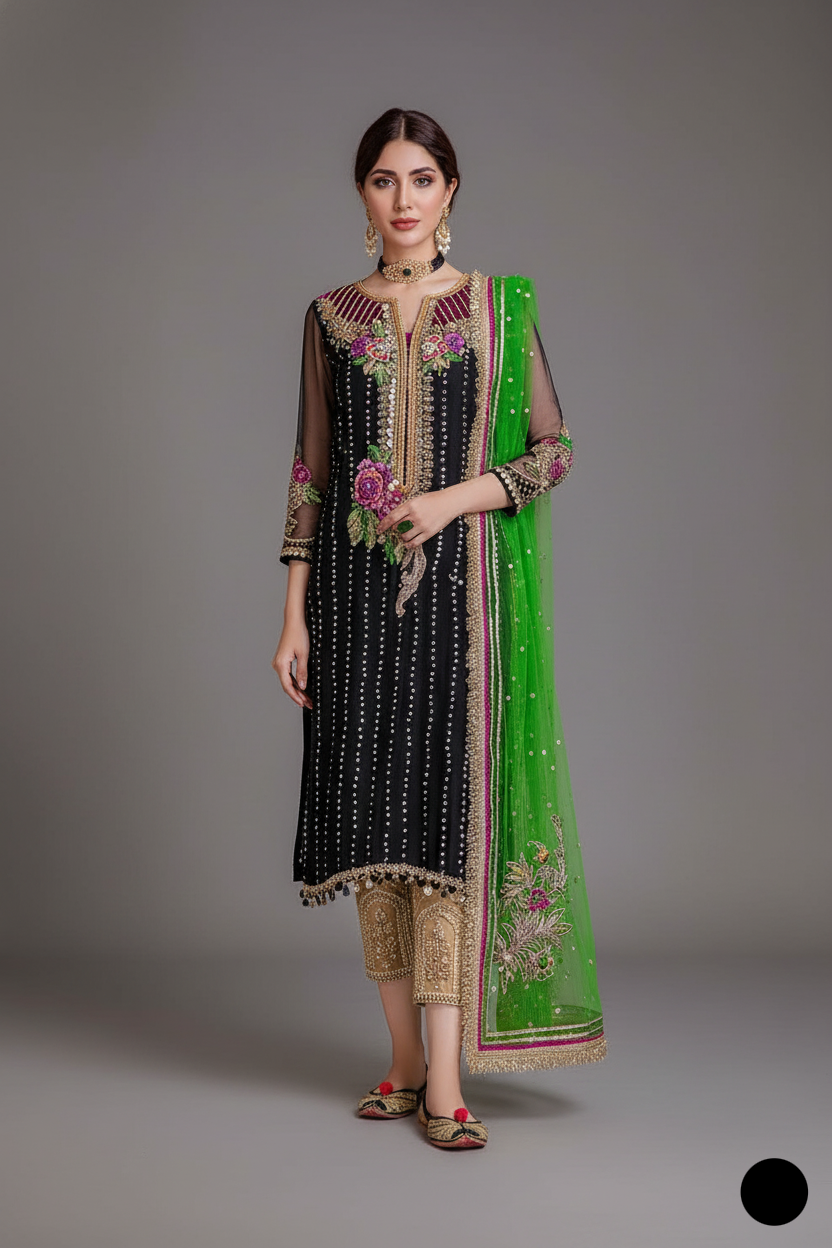 KB P232 Pakistani women's luxury crinkle chiffon party wear full view