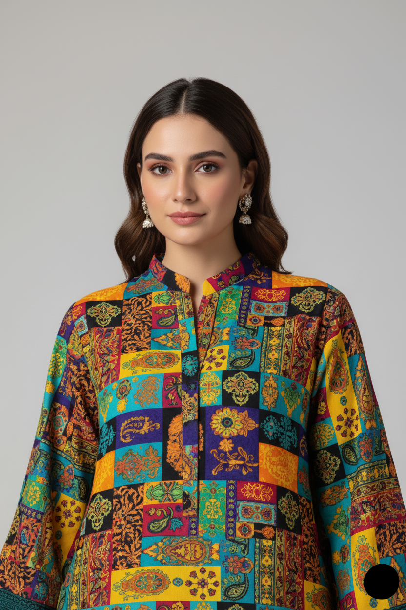 Pakistani women's lawn A-Line printed casual shirt side view