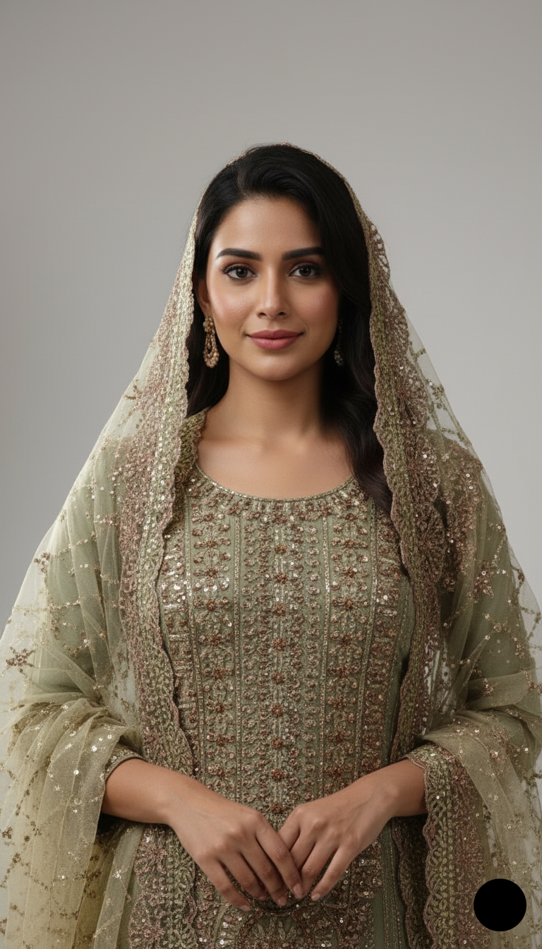 Pista green chiffon Pakistani women's straight shirt side view