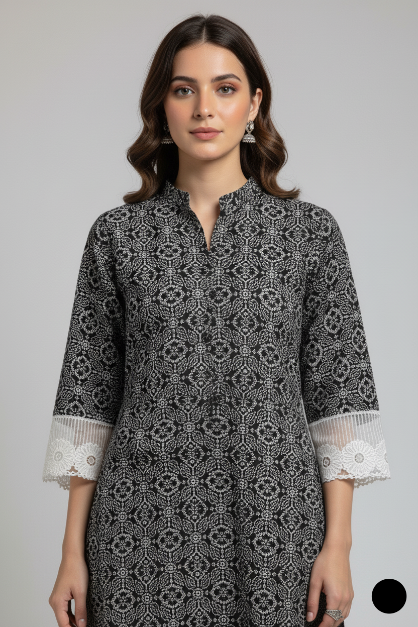 Pakistani women's lawn A-Line printed casual shirt side view