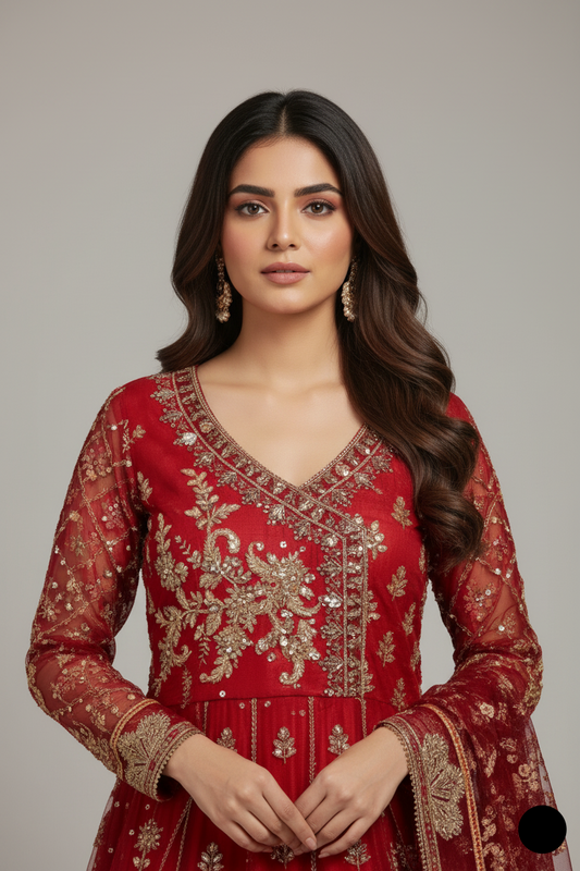 ABS 3174 organza Pakistani women's angrakha frock side view