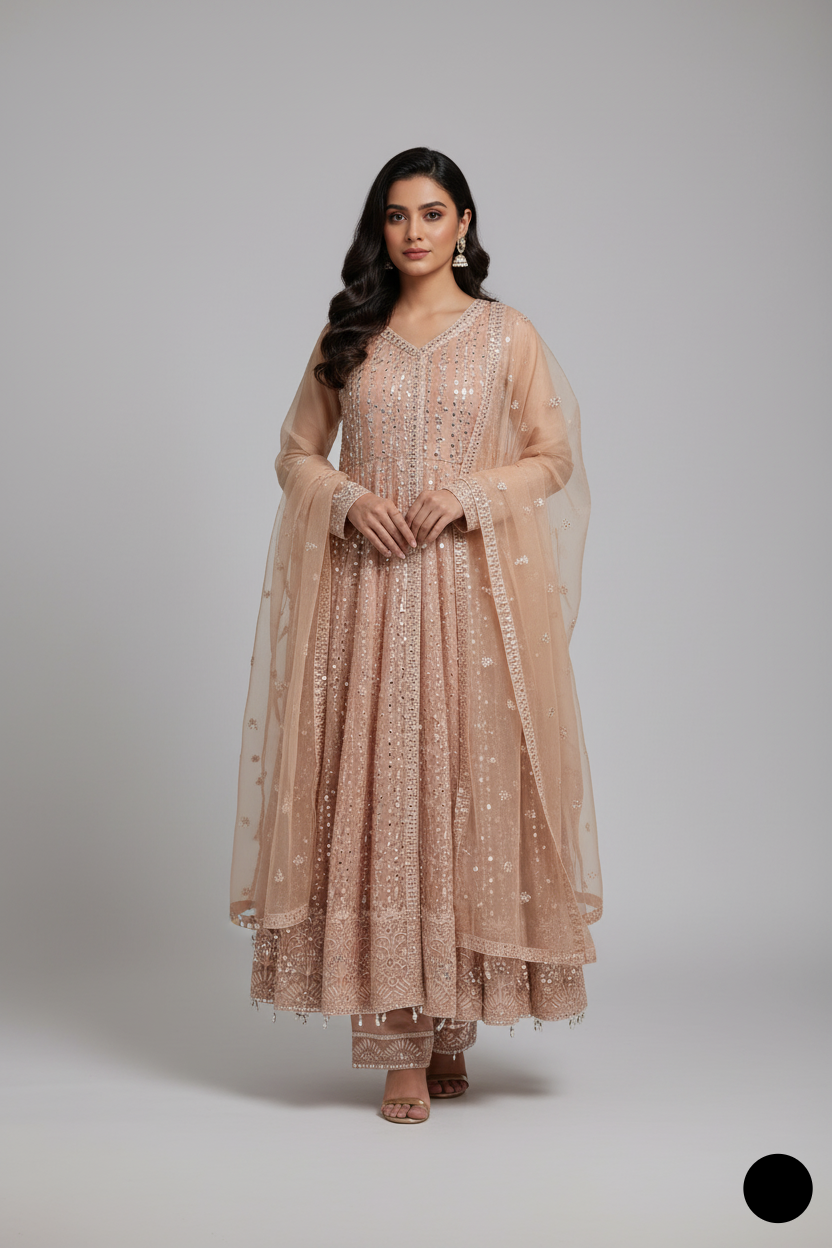 ABL 3771 Pakistani women's masuri net angrakha frock full view