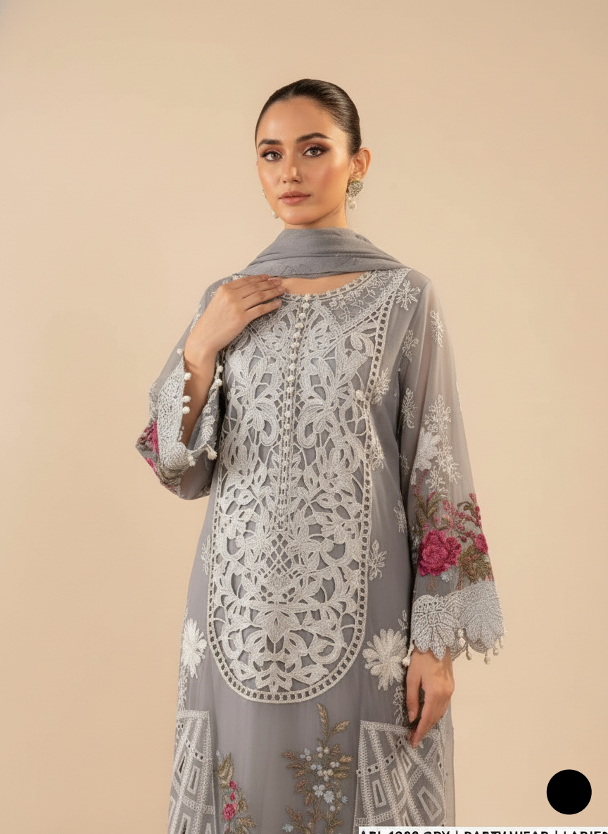 ABL 4030 Pakistani women's organza semi-formal dress back view