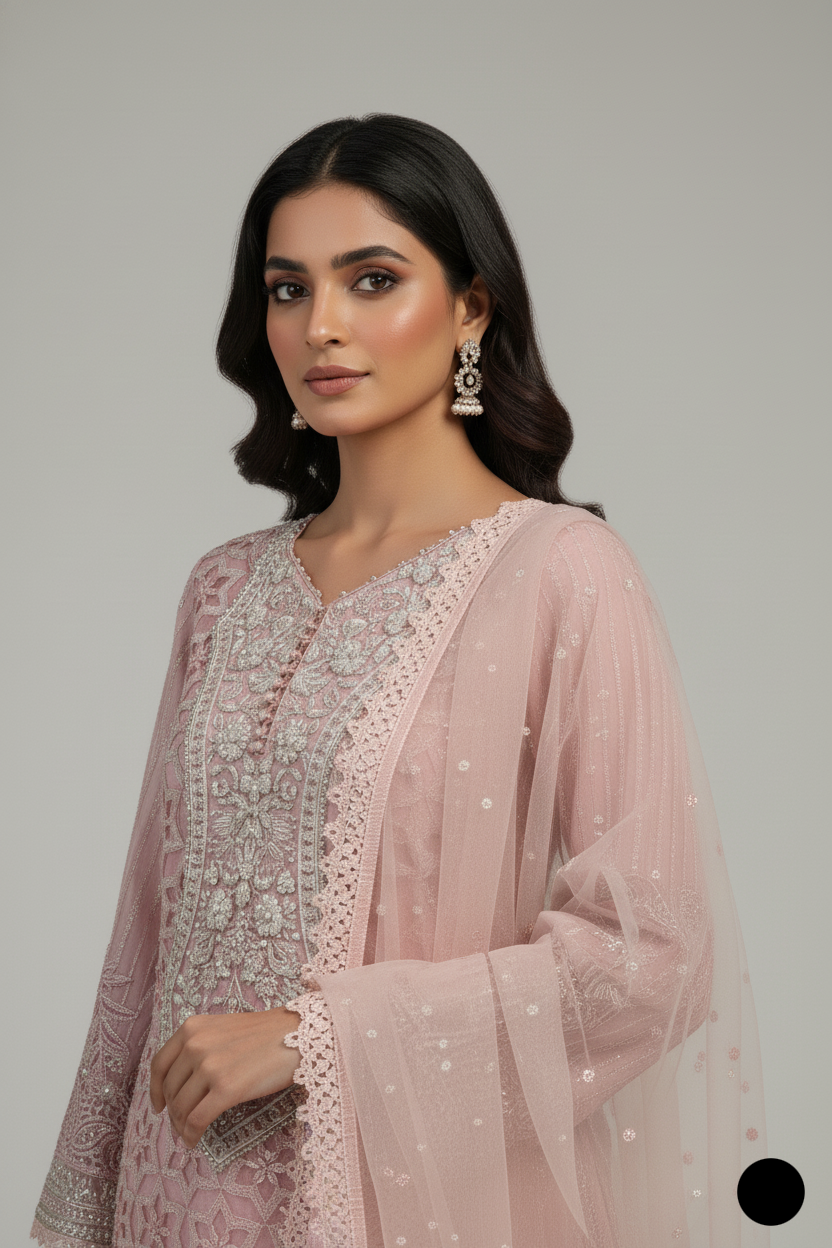 ABL 3992 Pakistani women's organza straight shirt detail view
