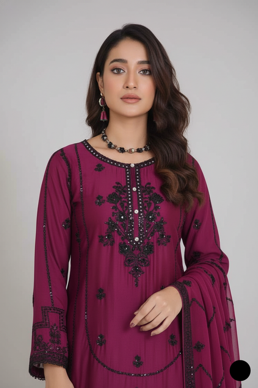 Plum silk Pakistani women's straight shirt side view