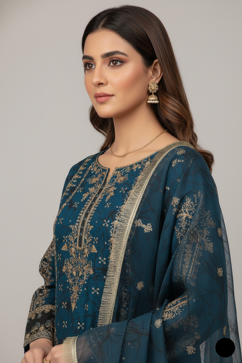 PNW 6281 Pakistani women's chiffon plazo outfit back view