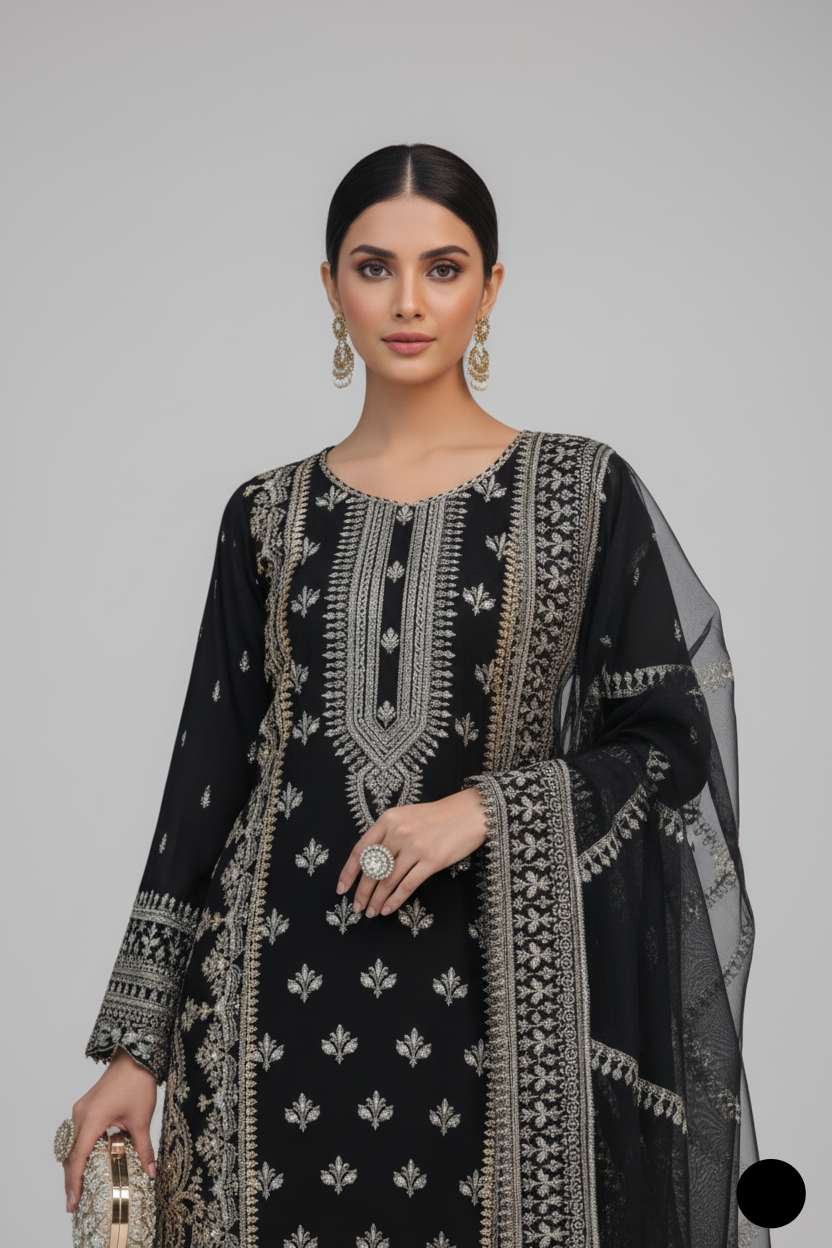 ABS 3050 chiffon Pakistani women's straight shirt with plazo side view