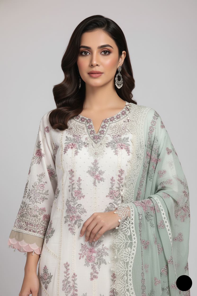 ABL 4076 - Elegant A-line Chiffon 3-Piece Women's Pakistani Suit