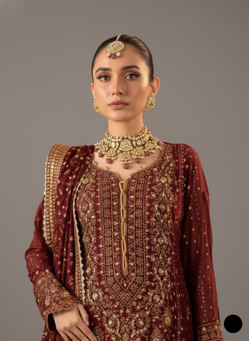 ABL 3864 chiffon long maxi Pakistani women's party wear with masuri trouser side view
