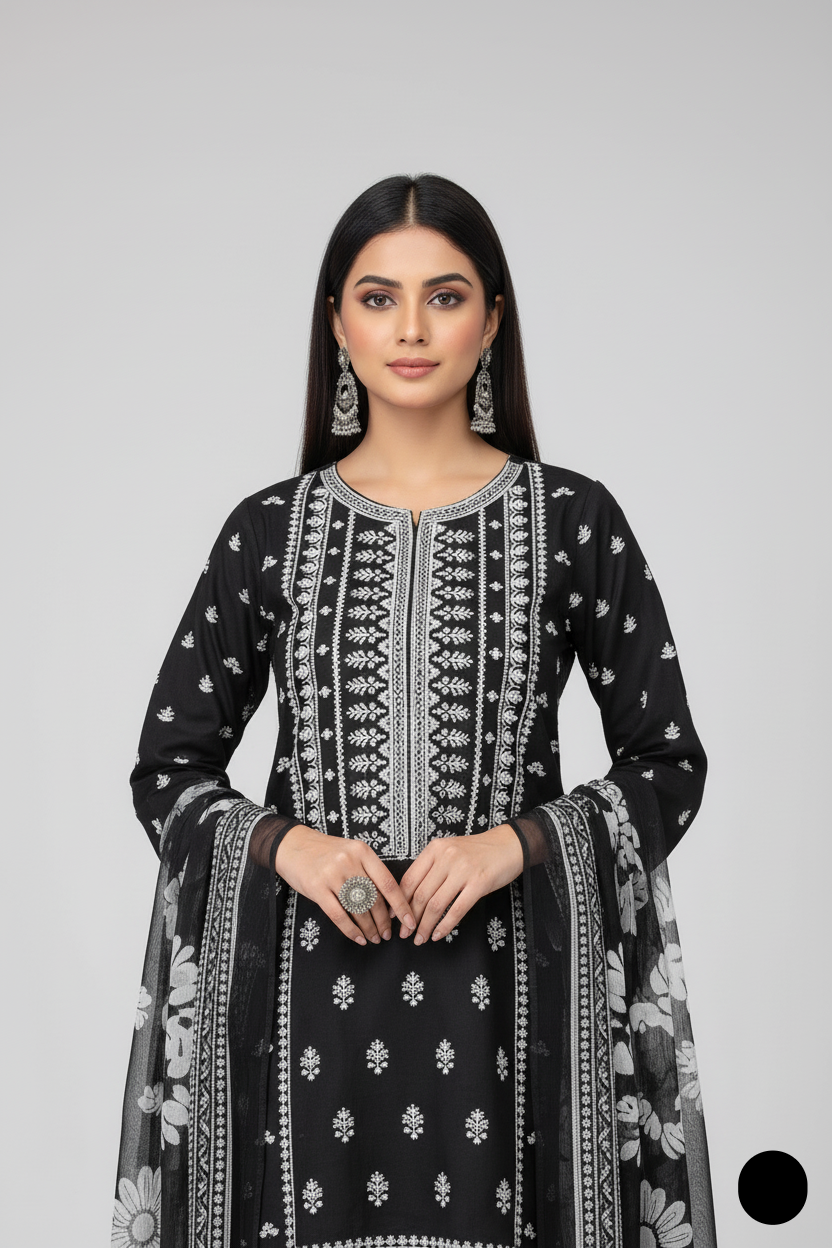 SG15 69 PRT Lawn women's A-Line Pakistani summer outfit with digital dupatta side view