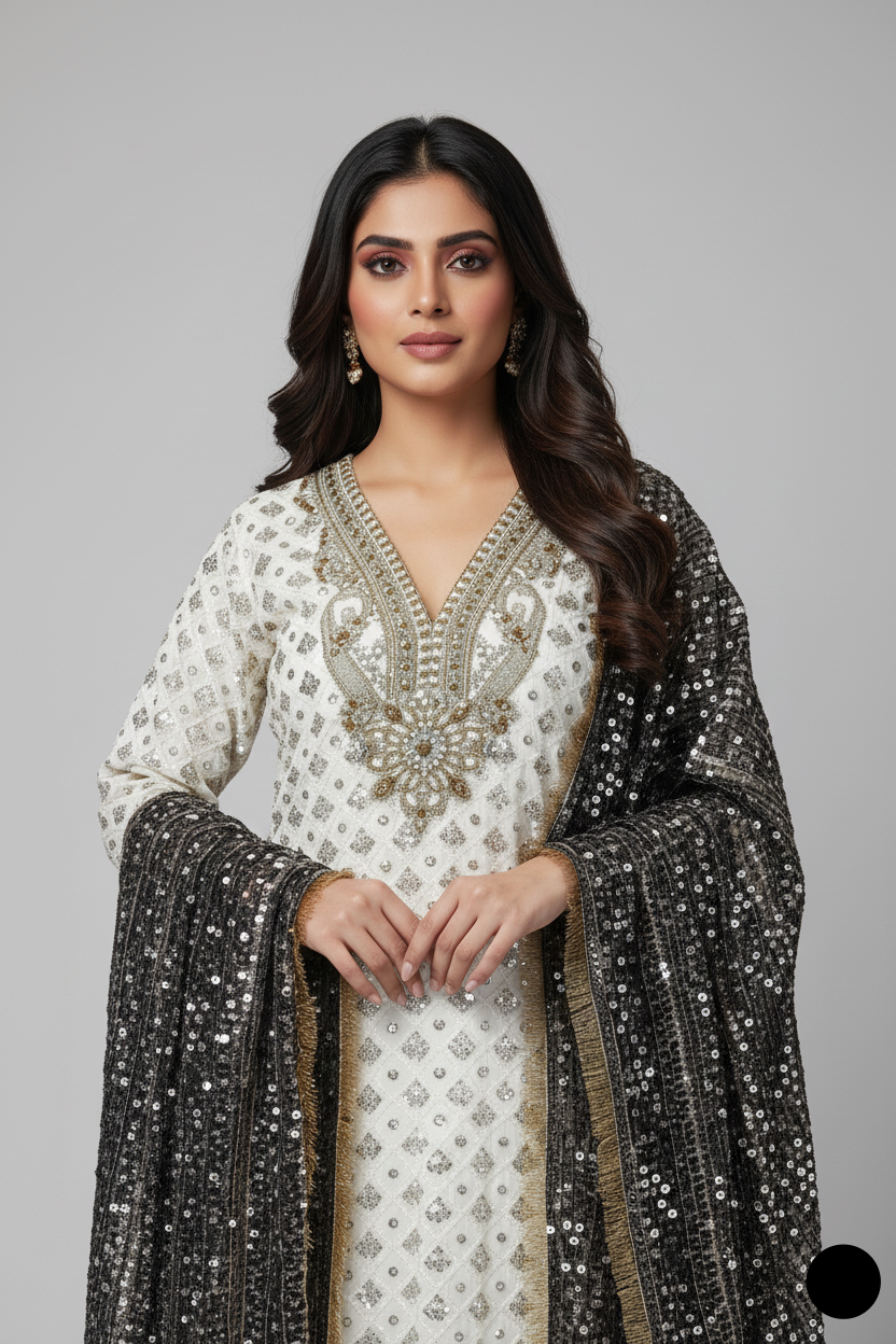 Navy blue organza Pakistani women's straight shirt side view